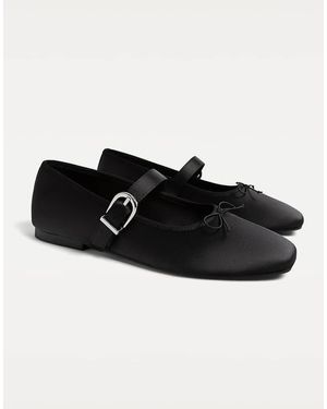 Stradivarius Satin Ballet Flats With Bow - Black