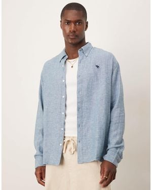 Abercrombie & Fitch – langärmliges hemd aus leinen - Blau