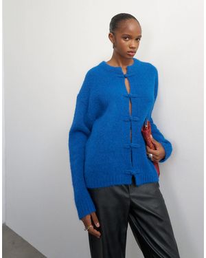 TOPSHOP Knitted Premium Alpaca Blend frogging Detail Cardigan - Blue