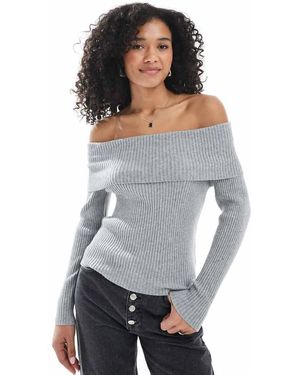 ONLY Jersey Con Escote Bardot De Punto De - Gris