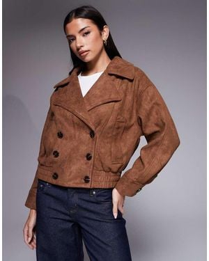 River Island Double Breasted Suedette Trench Style Bomber - Blue