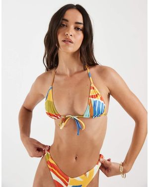 ASOS Ava Santorini Tie Front Triangle Bikini Top - Blue
