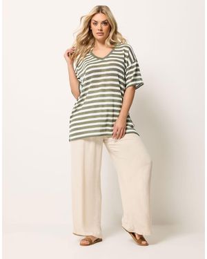 Yours Clothing Stripe Knitted T-Shirt - Natural