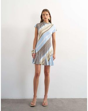TOPSHOP Vestido A Y Grises Con Mangas De Casquillo De Viscosa - Blanco