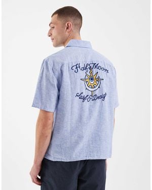 Hollister Linen Blend Back Graphic Short Sleeve Shirt - Blue