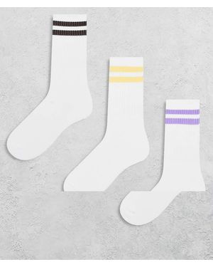JJXX Confezione Da 3 Paia Di Calzini Sportivi Bianchi Con Righe E Gialle - Bianco