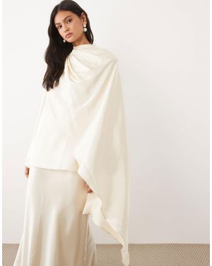 JW PEI Satin Asymmetric Draped Cape Detail High Neck Top - Natural