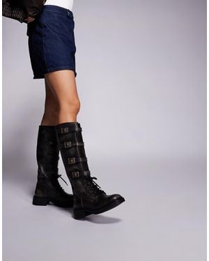 Steve Madden Rox Dk Buckle Detail Lace Up Boots - Blue