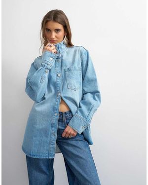TOPSHOP Denim Shacket Met Opstaande Boord - Blauw