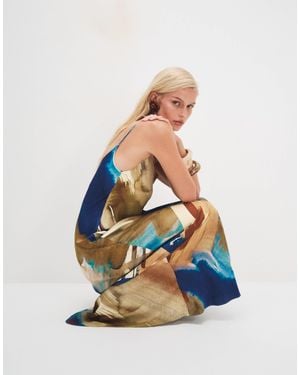 TOPSHOP Satin Low Scoop Floor Length Slip Dress - Blue