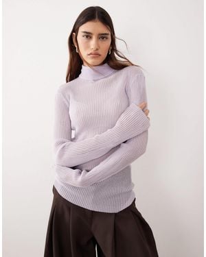 ARRANGE Sheer Knit Long Sleeve High Neck Top - Purple
