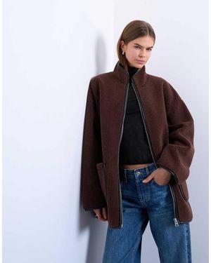 TOPSHOP Longline High Neck Chuck On Shearling - Blue