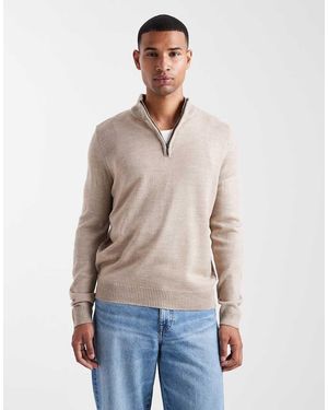 Brave Soul Knit Quarter Zip Jumper - Natural