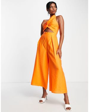 ASOS Floaty Twist Front Peg Leg Jumpsuit - Orange