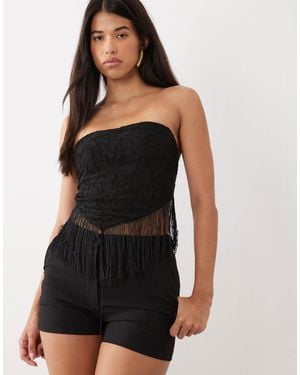 ASOS Fringed Devore Scarf Top - Black