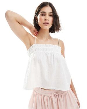 Pieces Shirred Floaty Cami Top - White