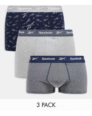 Reebok Confezione Da 3 Paia Di Boxer Grigi E Blu Con Stampa - Grigio