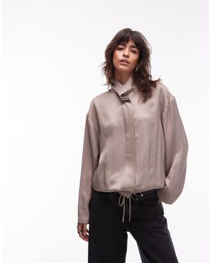 ASOS Satin Funnel Neck Shirt - Brown
