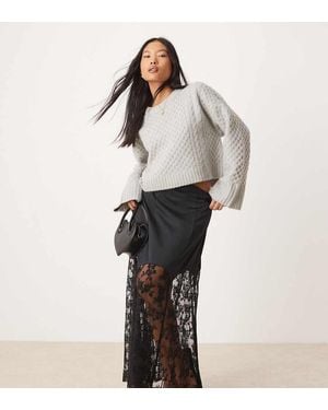 River Island River Island Satin Midi Skirt With Lace Hem - White