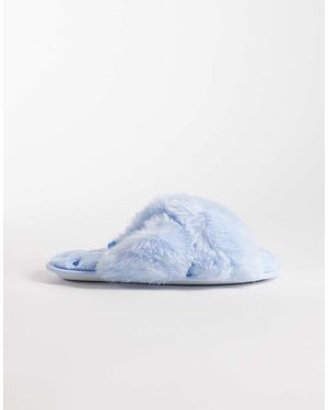 Boux Avenue Cross Band Fluffy Slipper - Blue