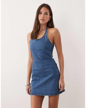 ASOS Denim Halter Neck Stretch Mini Dress - Blue