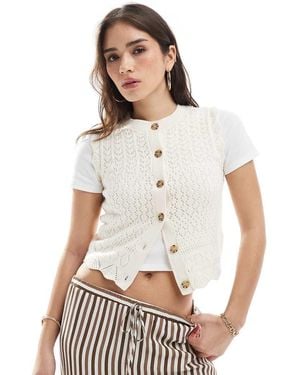 New Look Gilet Color Panna Con Cuciture E Bottoni - Bianco