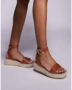 South Beach Linen Two Part Espadrille Sandals - Brown