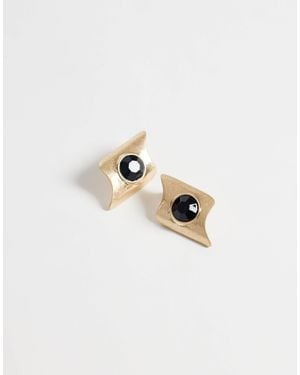 ASOS Boucles d'oreilles avec pierre noire abstraite sertie sur finition e brossée - Blanc