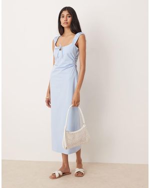 ASOS Ruched Cap Sleeve Tie Front Midi Dress - Natural