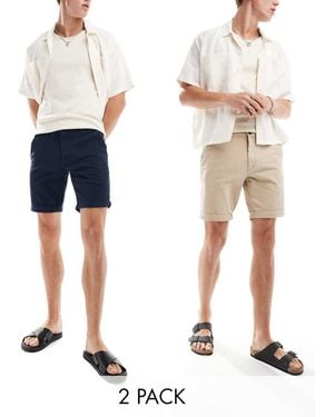 Jack & Jones Confezione Da 2 Paia Di Pantaloncini Chino Blu E Cuoio - Bianco