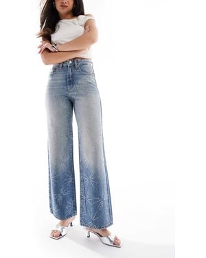 ONLY Hope Extra High Waist Wide Leg Rhinestone Jeans - Blue
