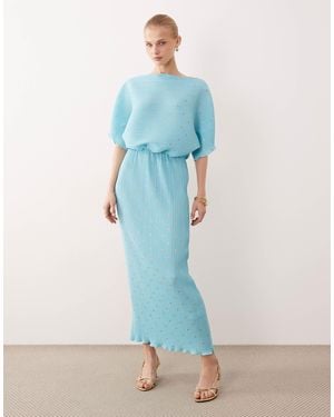 Never Fully Dressed Tilly Off Shoulder Plisse Maxi Dress - Blue