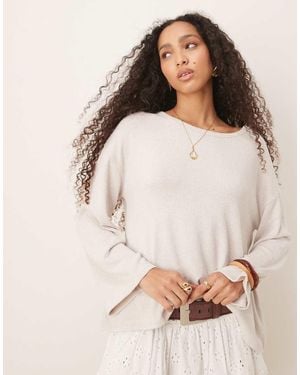 ASOS Textured Knit Hanky Hem Long Sleeve Tee - Natural