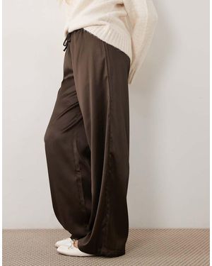 Pieces Wide Leg Satin Trousers Co-Ord - Brown