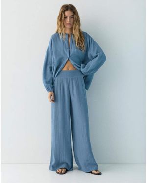 Pull&Bear Flowy Chiffon Trousers - Blue
