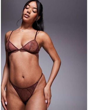 ASOS Amber Lace & Mesh Panel Soft Bra With Ring Detail - Grey