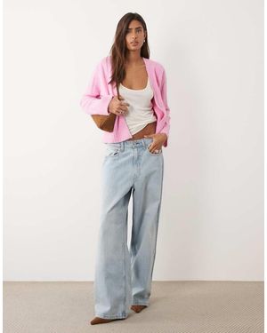 ASOS Edge To Edge Cardigan With Wide Rib Knit Detailing - Pink