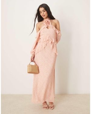 Pretty Lavish Chiffon Corsage Ruffle Maxi Dress - Natural
