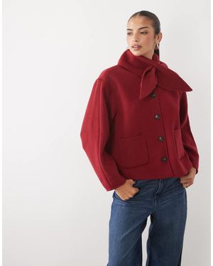 Nobody's Child Wool Blend Button Down Scarf Detail Coat - Red