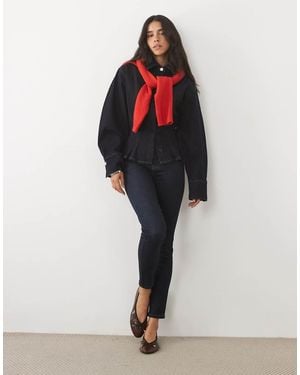 Miss Selfridge Denim Balloon Sleeve Shirt - Red