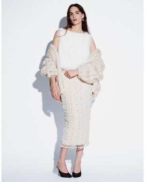 ASOS Embellished Grid And Bead Fringe Midi Skirt - White