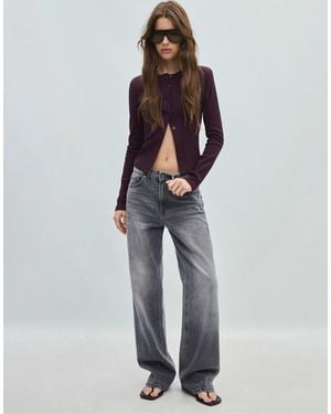 Stradivarius Gilet en maille avec épaulettes en aubergine - Blanc