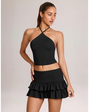 Oh Polly Jersey Ruffle Mini Skirt - Black