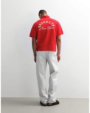ASOS Relaxed Knit Notch Neck With Graphic - Red