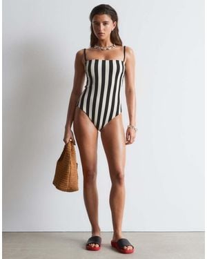 & Other Stories Multi Stripe Square Neck Swimsuit - White