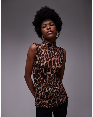 TOPSHOP Top Senza Maniche Multicolore Con Stampa Leopardata Stropicciato - Marrone