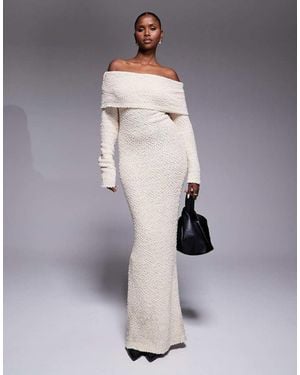 JLUXLABEL Olivea Boucle Foldover Bardot Knit Maxi Dress - Grey