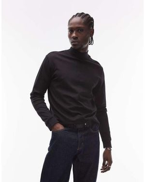 Mango Camiseta Negra De Manga Larga Con Cuello Alto De - Negro