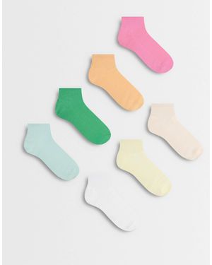 Lindex 7 Pack Ribbed High Ankle Socks - White