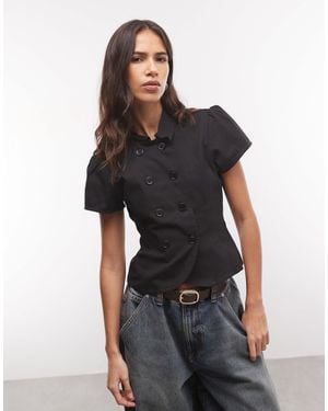 Collusion Heavy Twill Fitted Cap Sleeve Shirt - Black